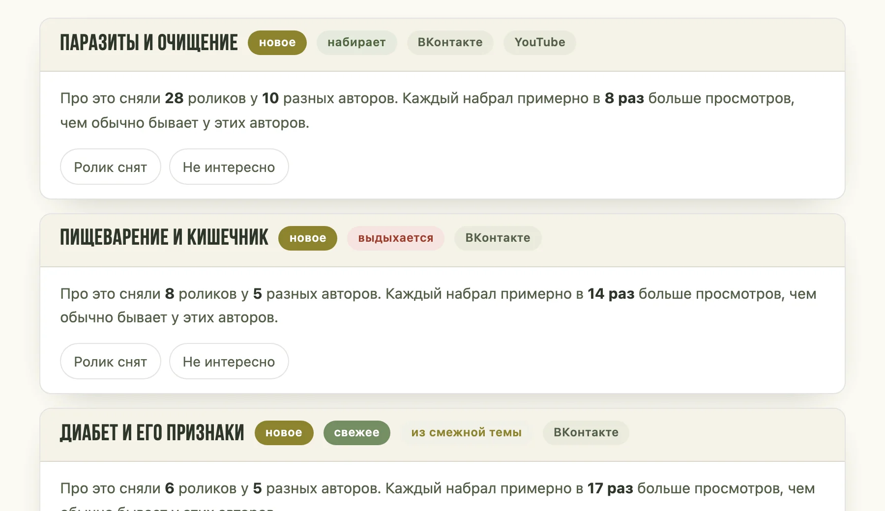 Список тем на Youtube, которые сейчас набирают просмотры